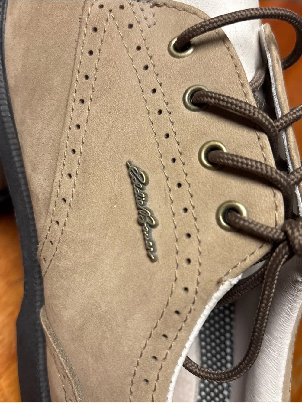 Eddie Bauer Two-Tone Tan and White Boat Shoes